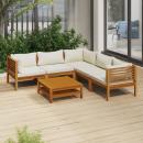 6-tlg. Garten-Lounge-Set mit Creme Kissen Massivholz Akazie