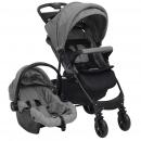 3-in-1 Kinderwagen Hellgrau Stahl 