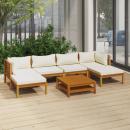 7-tlg. Garten-Lounge-Set mit Creme Kissen Massivholz Akazie