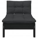 Garten-Mittelsofa mit Kissen Schwarz Massivholz Kiefer