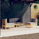 4-tlg. Garten-Lounge-Set mit Grauen Kissen Kiefer Massivholz