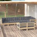 9-tlg. Garten-Lounge-Set mit Grauen Kissen Kiefer Massivholz