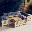 13-tlg. Garten-Lounge-Set mit Grauen Kissen Massivholz Kiefer