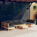 8-tlg. Garten-Lounge-Set mit Grauen Kissen Kiefer Massivholz