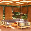 12-tlg. Garten-Lounge-Set mit Grauen Kissen Kiefer Massivholz