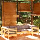 6-tlg. Garten-Lounge-Set mit Grauen Kissen Kiefernholz