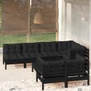 8-tlg. Garten-Lounge-Set mit Kissen Schwarz Massivholz Kiefer