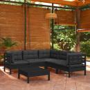 6-tlg. Garten-Lounge-Set mit Kissen Schwarz Massivholz Kiefer