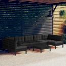 8-tlg. Garten-Lounge-Set mit Kissen Schwarz Massivholz Kiefer