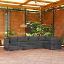5-tlg. Garten-Lounge-Set mit Kissen Poly Rattan Grau