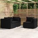 3-tlg. Garten-Lounge-Set mit Kissen Schwarz Poly Rattan