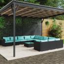 12-tlg. Garten-Lounge-Set mit Kissen Poly Rattan Schwarz