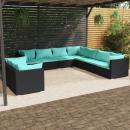 9-tlg. Garten-Lounge-Set mit Kissen Schwarz Poly Rattan