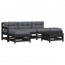 6-tlg. Garten-Lounge-Set mit Kissen Schwarz Massivholz