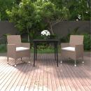 3-tlg. Garten-Essgruppe mit Auflagen Poly Rattan und Glas