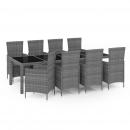 9-tlg. Garten-Essgruppe mit Kissen Poly Rattan Grau