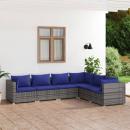 6-tlg. Garten-Lounge-Set mit Kissen Poly Rattan Grau