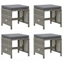 Gartenhocker 4 Stk. mit Sitzkissen Poly Rattan Grau