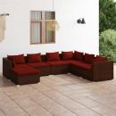 7-tlg. Garten-Lounge-Set mit Kissen Poly Rattan Braun