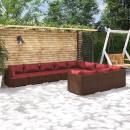 10-tlg. Garten-Lounge-Set mit Kissen Poly Rattan Braun