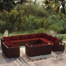 12-tlg. Garten-Lounge-Set mit Kissen Braun Poly Rattan