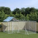Outdoor-Hundezwinger mit Dach Silbern 4x4x2,5m Verzinkter Stahl