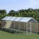 Outdoor-Hundezwinger mit Dach Silbern 2x10x2,5 m Stahl Verzinkt