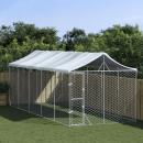 Outdoor-Hundezwinger mit Dach Silbern 3x7,5x2,5m Stahl Verzinkt