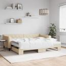 Tagesbett Ausziehbar mit Matratzen Creme 90x200 cm Stoff