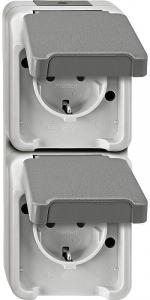 Merten SCHUKO-Doppel-Steckdose, Aquastar, 16 A, AC 250 V, senkrecht angeordnet, Berührungsschutz, lichtgrau (MEG2328-8029)