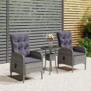 3-tlg. Garten-Bistro-Set Poly Rattan Grau