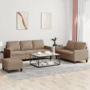 3-tlg. Sofagarnitur mit Kissen Cappuccino-Braun Kunstleder