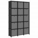 Würfel-Regal mit Boxen 15 Fächer Schwarz 103x30x175,5 cm Stoff