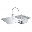 ARDEBO.de GROHE Bau Set aus Spüle und Küchenarmatur, hoher Auslauf, Einlochmontage, Edelstahl (31562SD1)