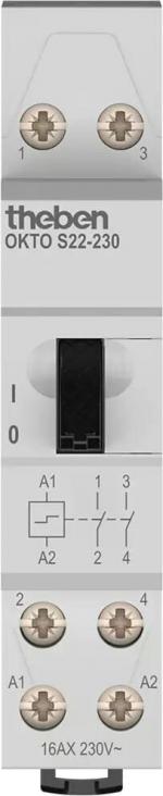 ARDEBO.de Theben OKTO S22-230 Stromstoßschalter elektromechanisch, 2 Kanäle/Schließer, allpolige Abschaltung, 200 W LED, kein Ruhestromverbrauch, SELV, 2 Drähte pro Taster, Bedienung über integrierten Handschalter möglich 3120122