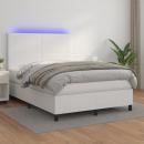 Boxspringbett mit Matratze & LED Weiß 140x200 cm Kunstleder