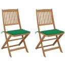 Klappbare Gartenstühle 2 Stk. mit Kissen Massivholz Akazie