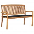 Stapelbare Gartenbank mit Auflage 128,5 cm Massivholz Teak