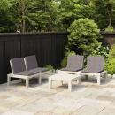 3-tlg. Garten-Lounge-Set mit Kissen Kunststoff Weiß