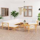 12-tlg. Garten-Lounge-Set mit Creme Kissen Massivholz Teak