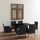 7-tlg. Garten-Essgruppe Poly Rattan Schwarz