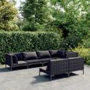 7-tlg. Garten-Lounge-Set mit Kissen Poly Rattan Dunkelgrau
