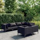 7-tlg. Garten-Lounge-Set mit Kissen Poly Rattan Dunkelgrau