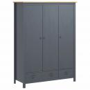 Kleiderschrank mit 3 Türen Hill Grau 127x50x170 cm Kiefernholz