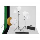 Fotostudio-Set mit Leuchten, Schirmen, Hintergrund, Reflektor