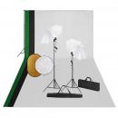 Fotostudio-Set mit Leuchten, Hintergrund und Reflektor