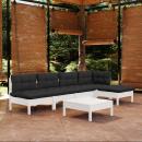 6-tlg. Garten-Lounge-Set mit Kissen Weiß Kiefernholz