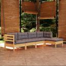 5-tlg. Garten-Lounge-Set mit Grauen Kissen Kiefernholz