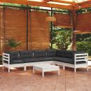 7-tlg. Garten-Lounge-Set mit Kissen Weiß Kiefer Massivholz