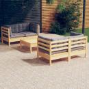 5-tlg. Garten-Lounge-Set mit Grauen Kissen Kiefernholz